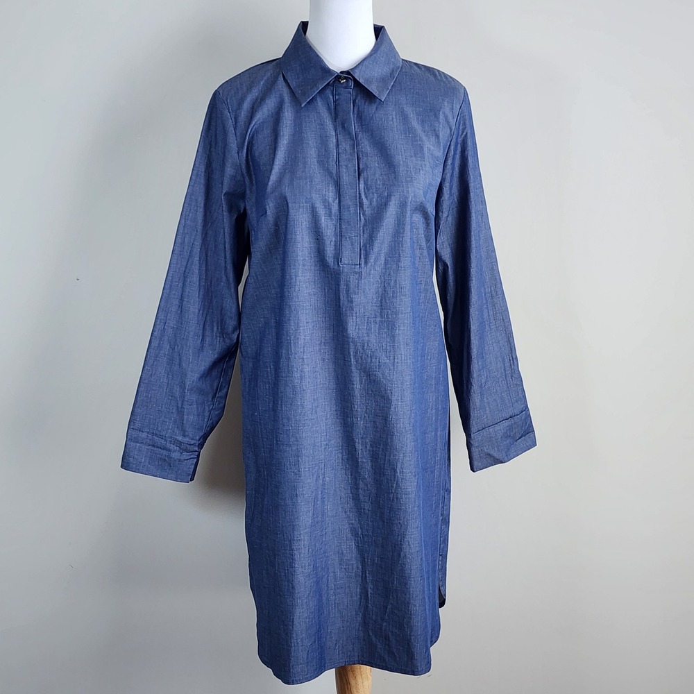 Jones New York Shirt Dress Womens 6 Blue Chambray Cotton Blend Long Sleeve Tunic